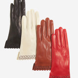CA4534 (medium brown) - Women's Unlined Dress Leather Gloves with "Lace-work" Cuff