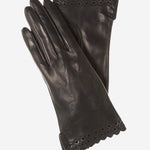 CA4534 (black) - Women's Unlined Dress Leather Gloves with "Lace-work" Cuff - Leather Gloves Online - Luxury Leather Gloves - 1
