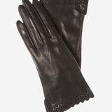 CA4534 (black) - Women's Unlined Dress Leather Gloves with "Lace-work" Cuff - Leather Gloves Online - Luxury Leather Gloves - 1