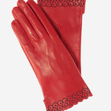 CA4534 (red) - Women's Unlined Dress Leather Gloves with "Lace-work" Cuff - Leather Gloves Online - Luxury Leather Gloves - 1