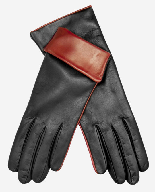 CC4141 (black) - Women's Cashmere Lined Leather Gloves with Contrast Cuff