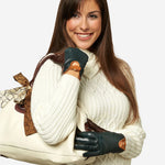 CC4160 (forest/brown) Women's Cashmere Lined Leather Gloves with Buckle - Leather Gloves Online - Luxury Leather Gloves - 4