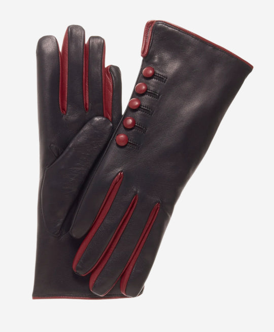 CC4213 (black/red) - Women's Italian Cashmere Lined Gloves with Buttons