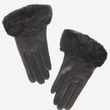 CC4327 (black) - Women’s Italian lambskin winter gloves cashmere lined with rabbit fur cuff
