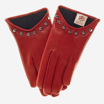 CC4391 (red) - Women's Italian Cashmere Lined Leather Gloves  with Studs - Leather Gloves Online - Luxury Leather Gloves - 1
