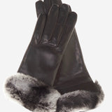 CC4516 (black) - Women's Italian Suede and Rex Rabbit Fur Cuff Lambskin Gloves