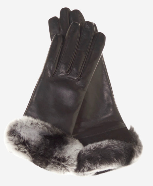 CC4516 (black) - Women's Italian Suede and Rex Rabbit Fur Cuff Lambskin Gloves