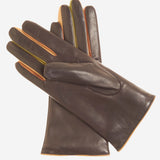 CC4585 (camel) - Women's Italian Cashmere Lined Lambskin Gloves with Colorful Fourchettes