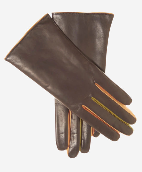 CC4585 (camel) - Women's Italian Cashmere Lined Lambskin Gloves with Colorful Fourchettes