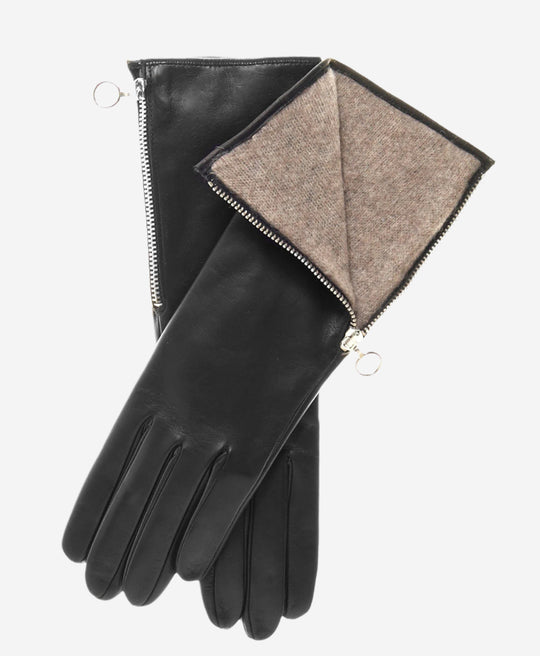 CC4879W4 (black) - "4 Button Length" Italian Cashmere Lined Gloves with Side Zipper