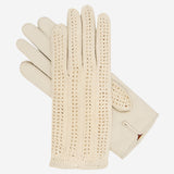 CD4020 (cream) - Women's Crochet and Leather Driving Gloves - Leather Gloves Online - Luxury Leather Gloves - 1