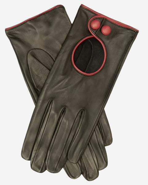 CD4255 (black) - Women's Italian Leather Driving Gloves with Contrast Welting