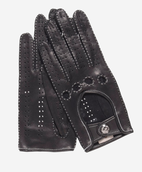 CD4266 (black) - Women's Italian Leather Driving Gloves with Contrast Stitching