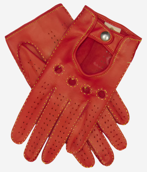CD4266 (red) - Women's Italian Leather Driving Gloves with Contrast Stitching