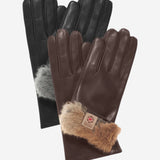 CR4606 (black) - Women's Italian natural rabbit fur gloves 3-button length