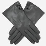 CS4345 (black) - Women's Italian Silk Lined Leather Gloves with 2 Buttons - Leather Gloves Online - Luxury Leather Gloves - 1