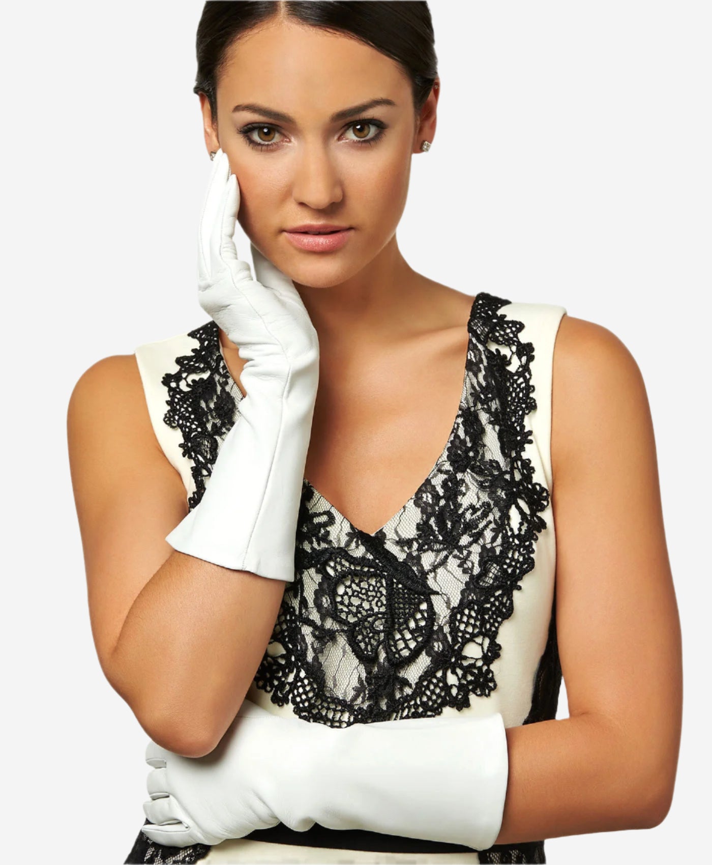 Angelina (ivory) - Italian silk lined 6-button length leather bridal / opera gloves - Leather Gloves Online - Luxury Leather Gloves - 2