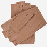 Rossana (beige) - Italian fingerless lambskin leather driving gloves