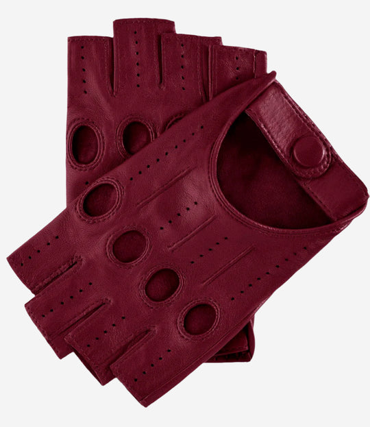 Rossana (berry) - Italian fingerless lambskin leather driving gloves