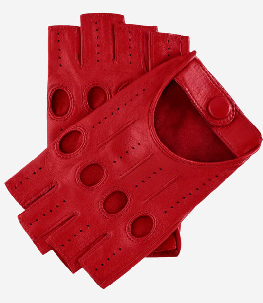 Rossana (red) - Italian fingerless lambskin leather driving gloves