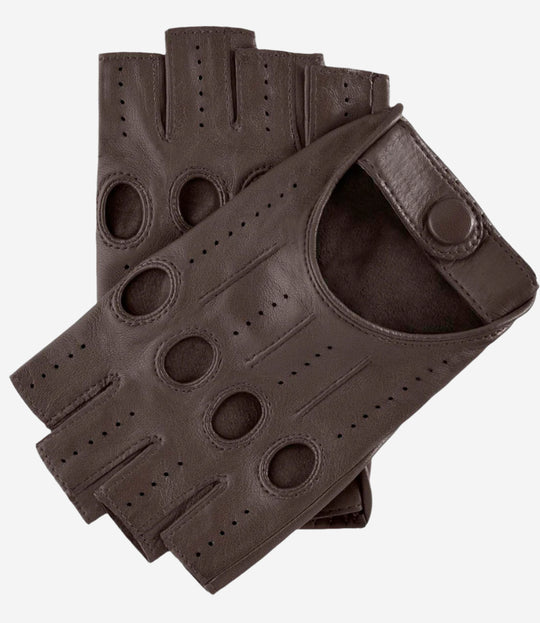 Rossana (taupe) - Italian fingerless lambskin leather driving gloves