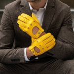 Leonardo (yellow) - Italian driving gloves made of American deerskin leather - Leather Gloves Online - Luxury Leather Gloves - 3