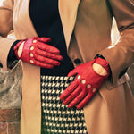 Alessa (red) - classic Italian lambskin leather driving gloves- Leather Gloves Online - Luxury Leather Gloves - 7