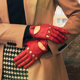 Alessa (red) - classic Italian lambskin leather driving gloves- Leather Gloves Online - Luxury Leather Gloves - 9
