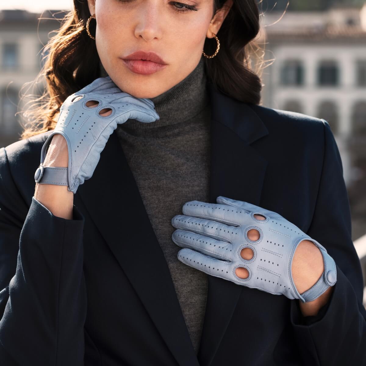 Alessa (sky) - classic Italian lambskin leather driving gloves - Leather Gloves Online - Luxury Leather Gloves - 6