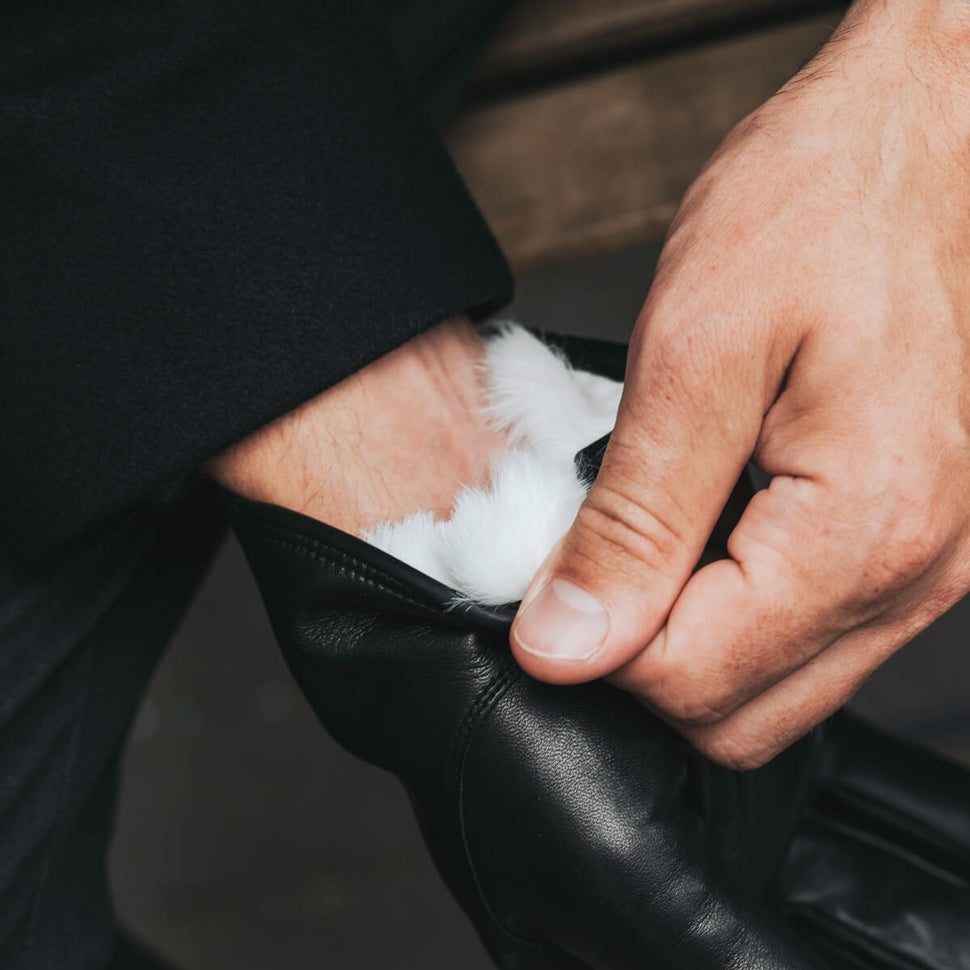 Men's Leather Gloves Black - White Rabbit Fur - Handmade in Italy – Premium Leather Gloves – Leather Gloves Online® -  6