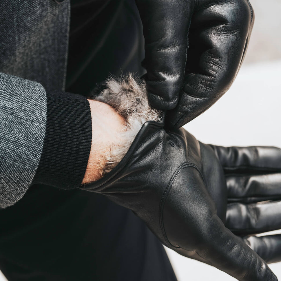 Men's Black Leather Gloves - Natural Rabbit Fur - Handmade in Italy – Premium Leather Gloves – Leather Gloves Online® -  6