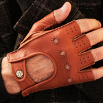 Vincenzo (brown): fingerless Italian driving gloves made of American deerskin leather - Leather Gloves Online - Luxury Leather Gloves - 5