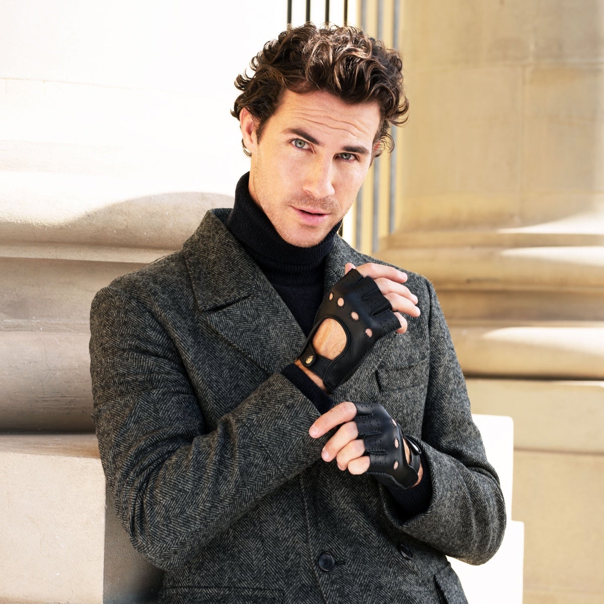 Vincenzo (black) - fingerless Italian driving gloves made of American deerskin leather - Leather Gloves Online - Luxury Leather Gloves - 6