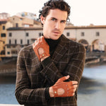 Vincenzo (brown): fingerless Italian driving gloves made of American deerskin leather - Leather Gloves Online - Luxury Leather Gloves - 7