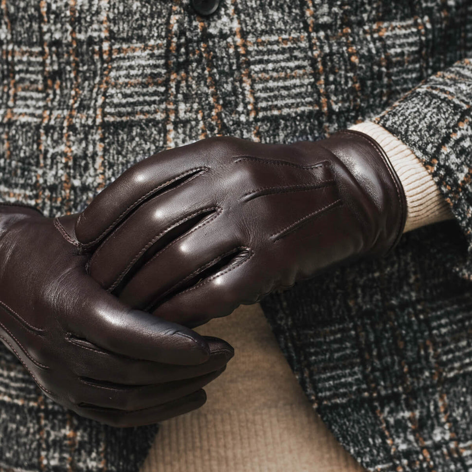 Touchscreen Leather Gloves Men Cashmere Lined Brown - Handmade in Italy – Premium Leather Gloves – Leather Gloves Online® -  5