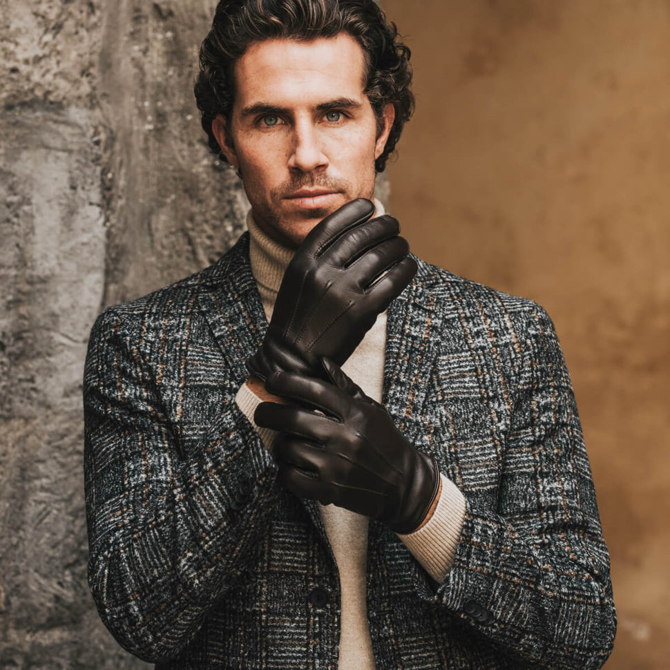 Touchscreen Leather Gloves Men Cashmere Lined Brown - Handmade in Italy – Premium Leather Gloves – Leather Gloves Online® -  4