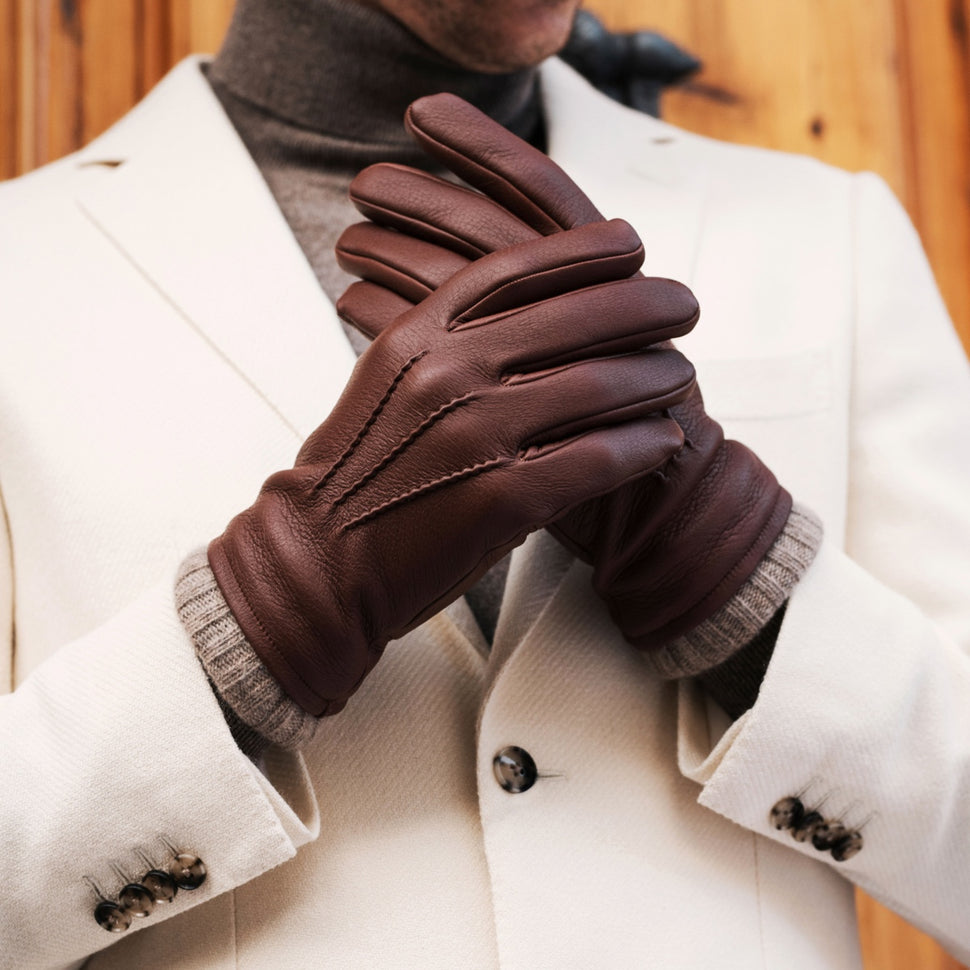 Deerskin Leather Gloves Men Brown - Handmade in Italy – Premium Leather Gloves – Leather Gloves Online® - 9