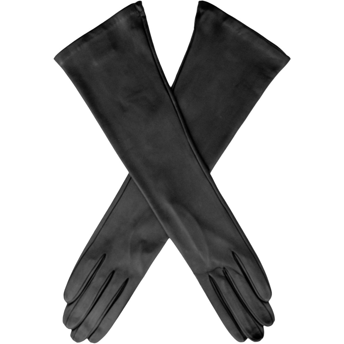 Women's 29.5 Inch Long Real Lambskin Leather Opera Gloves - Black - Elegant Satin Lined