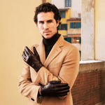 Marco (brown) - Italian lambskin leather gloves with white rabbit fur lining - Leather Gloves Online - Luxury Leather Gloves - 8