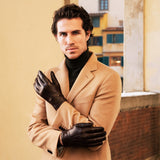 Marco (brown) - Italian lambskin leather gloves with white rabbit fur lining - Leather Gloves Online - Luxury Leather Gloves - 8