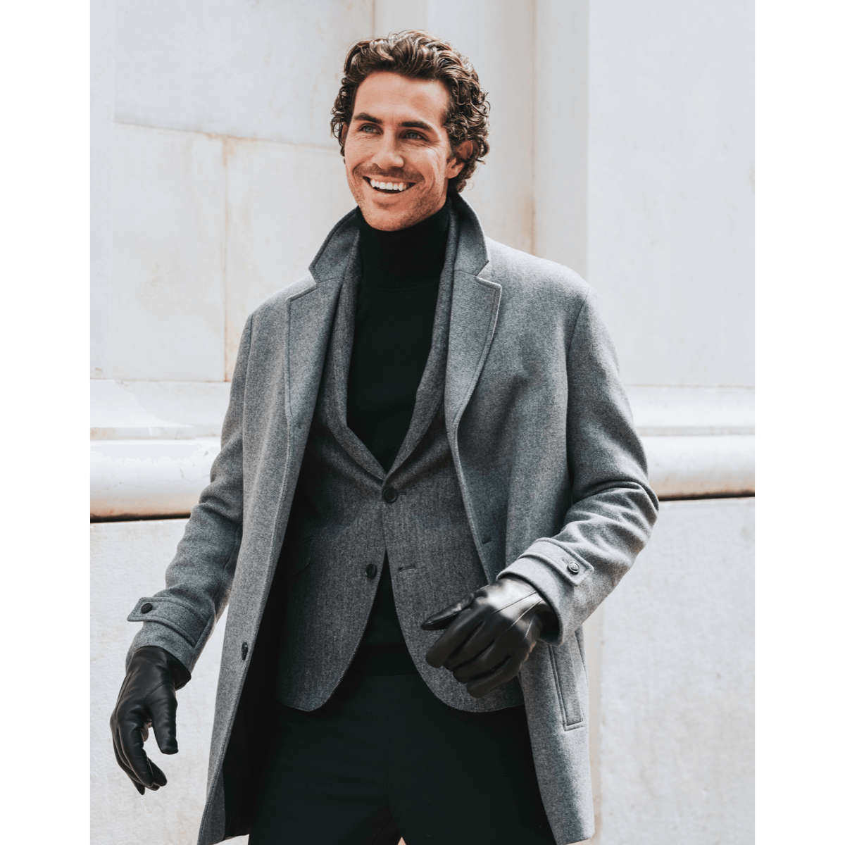 Marco (black) - Italian lambskin leather gloves with white rabbit fur lining - Leather Gloves Online - Luxury Leather Gloves - 8