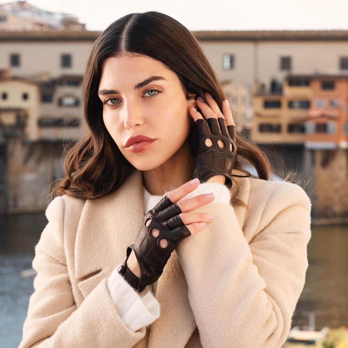 Rossana (dark brown) - Italian fingerless lambskin leather driving gloves - Leather Gloves Online - Luxury Leather Gloves - 2