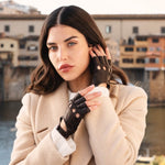 Rossana (dark brown) - Italian fingerless lambskin leather driving gloves - Leather Gloves Online - Luxury Leather Gloves - 2