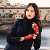 Rossana (red) - Italian fingerless lambskin leather driving gloves - Leather Gloves Online - Luxury Leather Gloves - 6