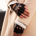 Rossana (dark brown) - Italian fingerless lambskin leather driving gloves - Leather Gloves Online - Luxury Leather Gloves - 3