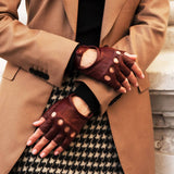 Rossana (cordovan) - Italian fingerless lambskin leather driving gloves - Leather Gloves Online - Luxury Leather Gloves - 3