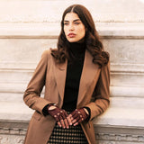 Rossana (cordovan) - Italian fingerless lambskin leather driving gloves - Leather Gloves Online - Luxury Leather Gloves - 4