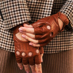 Rossana (cognac) - Italian fingerless lambskin leather driving gloves - Leather Gloves Online - Luxury Leather Gloves - 4