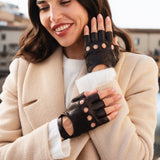 Rossana (dark brown) - Italian fingerless lambskin leather driving gloves - Leather Gloves Online - Luxury Leather Gloves - 4