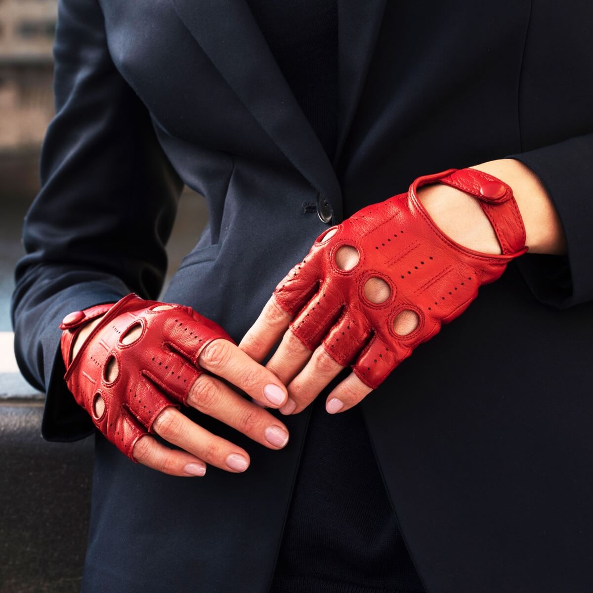 Rossana (red) - Italian fingerless lambskin leather driving gloves - Leather Gloves Online - Luxury Leather Gloves - 8